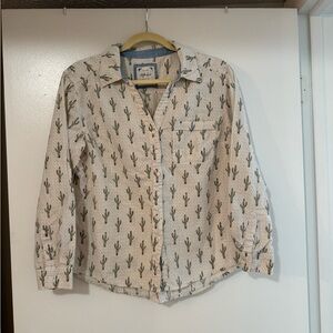 Women’s Beige Cactus Pattern Button Down Shirt
